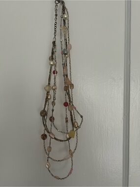 Chico's Layered Beaded Necklace in Pink, Cream and Gold-Tone